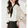 Women's Blouses Women Ruffles Lace Up Print Elegant Button Shirt Summer Korean Fashion Office Lady Business Casual Blouse Loose Long Sleeve