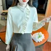 Kvinnors blusar Temperament Ruffles Patchwork Shirt Fashion Long Sleeve Office Work For Women Korean Elegant Loose Blouse Kvinnliga toppar