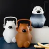 Water Bottles Summer Big White Bear Cup High Beauty Value Straw Drinkware Large Capacity Belly Strap Plastic Kawaii