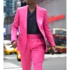 Costumes Mode Hot Pink Hommes Costumes De Mariage Terno Vêtements Simple Boutonnage Revers Double Poches 2 Pièces Veste Pantalon Slim Fit