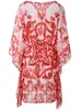 Fashion Chiffon Red Porcelain Print Dress Summer Women Casual Mini Vestidos Three Quarter Batwing Sleeve Shirring Slims