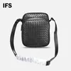 Genuine Leather Classic Hand Woven Men's Casual Fashion Business Shoulder Crossbody Bag High End Square Black Suitable for Birthday Gifts and Anniversaries