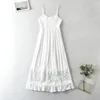 Casual Dresses Vintage Chic White V Neck Strapless Rayon Cotton Vestidos Beach Style Floral Lace Dress Bohemian Button Down