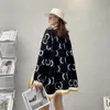 New design women's o-neck thickening logo letter jacquard knitted long sleeve loose sweater cardigan coat SMLXL