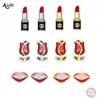 Studörhängen Aide 925 Sterling Silver Unique Rouge Lipstick Shape Small For Women Colorful Red Emamel Rose Flower Lip