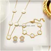 Chain Link Bracelets 2/3Pcs18K Gold Plated Five-Leave Flower Stainless Steel Necklace For Women Girl Elegant Floral Style Bracelet J Dhrdg