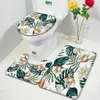 Bath Mats Tropical Leaves Bath Mat Set Green Leaf Monstera Black Carpet Home Bathroom Decor Non Slip Rugs U-shaped Toilet Lid Cover