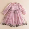 Robes de fille élégante fleur filles robe de fête de mariage robe de princesse décontracté enfants vêtements dentelle manches longues robe pour 3-8 ans enfants vestidosl2402