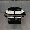 Gestreept gebreid vest Strass Versier gebreide shirts Mode gebreide tops met korte mouwen Zomer casual gebreid shirtjack