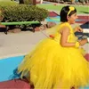 Flicka klänningar flickor gul vintage blommor tutu klänning barn virkning tyll lång bollklänning barn födelsedagsfest kostym prinsessa