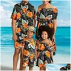 Family Matching Outfits Mom Daughter Ruffle Dress Dad Son Tee Shirtshorts Suit Holiday Wear Casua Printing Clothes Look Drop Deliver Dhdy3