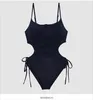 Mulheres Swimwear 2024 Sul Coreano East Gate INS Estilo Cor Sólida Simples Cordão Slim One Piece Womens Swimsuit