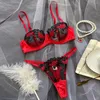 Bras Sets Floral Embroidery Underwear Set Cut-out Unpadded Bra Panties Lace With Adjustable Straps