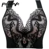 Bras Plus Size Seksowna push up Bra 34-46 C D Haftowe koronkowe kobiety zebrały bralette na dużą piersi bassiere żeńskie top bielizny