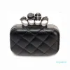 Designer- Fashion Woman Leather Evening Clutch Hand Bags Creepy Skull Rings Handbag Halloween Party Chain Shoulder Bag Plaid Purse239S