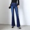 Office Lady Floral Embroidered Flare Jeans Spring Autumn Korean Streetwear Fashion Women Pants Denim High Waist Casual