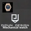 Didun Men Watches Top Mechanical Automatic Watch RoseGold Male Fashion Business Watch Leather Strap WristWatch237H