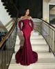 Bury mermaid prom dress crystal off shoulder formal evening elegant long sleeves party dresses for special ocns promdress