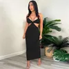 Robes décontractées Sexy Knit Rib Bodycon Midi Robe pour femmes 2024 Spaghetti Strap Cut Out Night Club Sans manches Party Anniversaire Robe
