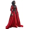Eleganckie ciemnoczerwone muzułmańskie sukienki wieczorne z czarnymi koronkami długie rękawy Satynowa sukienka Satynowa Formalna okazja dla kobiet 2024 HIDIS
