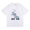 Designer Luxury Rhde Classic American Fashion Marke 2022 neues tschechisches Kurzarm-T-Shirt aus Baumwolle mit Leopardenmuster für Herren und Damen