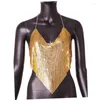 Canotte da donna SXY Drappeggiato sul davanti Orlo con fazzoletto Aperto sul retro Metallico Halter Top Donna Ritagliata Night Club Party Canotta senza schienale Canotte corte