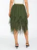 Jupes femmes vert Midi couleur unie élastique taille haute volants irréguliers multicouche Tulle Tutu femme Streetwear