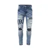 AMI Fashion High Street heren zwarte slim fit jeans knie taille bloem patch zomer nieuwe lichtblauwe trend