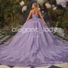 Lilas violet brillant princesse Quinceanera robes Gillter paillettes Applique Corset à manches longues vestidos de 15 anos quinceaneras