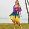 Women's Swimwear Bohemian Chiffon Colored Kimono For Women Beach Bathing Suit Cover Ups Long Dress Plus Size Beachwear CardiganQ1180