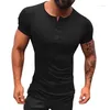 Men's Suits A3335 Stylish Solid Color Tee Tops Men T Shirt Short Sleeve Bodybuilding Tees Male Clothes Fitness Fashion Round Neck