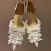 2024 New Machmach Slingback for Women Pointed Tee Lace Pump Wedding Wedding Shoes Spring and Summer Fashion High Heel Sandals Luxury Dress Shoes EU35-42