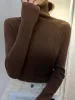 Zoki Nya 2023 Kvinnor Pullover Turtleneck tröja Autumn Long Sleeve Slim Elastic Korean Simple Basic Cheap Jumper Solid Color
