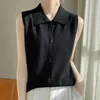 여성 티셔츠 여름 양모 스웨터 슬리빙 캐주얼 한 단색 니트웨어 옷깃 Tops Fit Blouse Fashion Interio 240219
