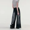 Jeans da donna multitasche neri con fori strappati pantaloni larghi casual a gamba larga pantaloni di jeans dritti larghi femminili vintage americani da strada
