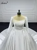Alonlivn Lustrous Satin Princess Ball Gown Wedding Dresses Pearl Beaded Pearls Square Collar Full Sleeves White Ivory Bridal Gowns