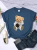 Koszulki damskie Teddy Bear astronauta drukarnia T-shirt żeńskie swobodne sport