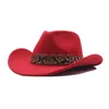 Basker hatt för kvinnor och man ull ihålig västerländsk cowboy med mode bälte gentleman lady jazz cowgirl toca sombrero cap drop leverera dhmin