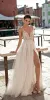 Elegant A Line Wedding Dresses Side Split Spaghetti Sexy Illusion Boho Beach Vestidos De Novia Pearls Backless Bohemian Bridal Gowns