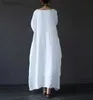 Urban Sexy Dresses 5 Solid Candy Colors Womens O Neck Mid Sleeve Kaftan Maxi Dress Summer Autumn Cotton Line Loose Dresses 240223