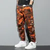 Spodnie pomarańczowe spodnie ładunkowe Mężczyźni Hip Hop Joggers Y2K Streetwear Casual Pants Green Plus Size Cotton Camuflage Koreańskie mody chinos