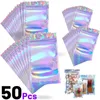 Jewelry Pouches 50Pcs Self-Sealing Laser Small Plastic Bags For Pouch With Clear Display Window Packaging Gift Storage Bag