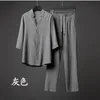 Mens camisetas e calças terno verão ultrafinos gelo algodão linho 2 peça conjunto grande sweatwear estilo chinês roupas homens preto branco 240220