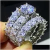 Pierścionki ślubne ins Top Sell Oszałamiająca luksusowa biżuteria 925 Sterling Sier Princess Cut White Topaz CZ Diamond Stack Eternity Band R Dhlvd