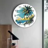 Relógios de parede Coconut Tree Beach Sailing SeaView Relógio impresso moderno Silent Soit Room Decoração de casa Relógio suspenso