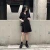 カジュアルドレス2024夏の韓国のスリムドレスダブルボタンMIDIビジネススーツカラー女性Vestido de Mujer Femme Robe