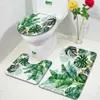 Bath Mats Tropical Leaves Bath Mat Set Green Leaf Monstera Black Carpet Home Bathroom Decor Non Slip Rugs U-shaped Toilet Lid Cover