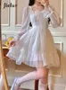 Casual Dresses Jielur French Sweet Fairy Lolita Dress Women Long Sleeve Lace Y2K Mini Vintage Kawaii Clothes One Piece Autumn