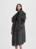 Échantillon de fourrure femmes rayé réel col de fourrure de renard en vrac longue Robe poche manteau hiver chaud nouvelle mode cape Poncho tricoté Streetwear