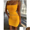 Grundläggande casual klänningar kvinnor sexig bodycon klänning ärmlös o nack spaghetti rand stretchy paket hip short mini womens club vestid dhoy0